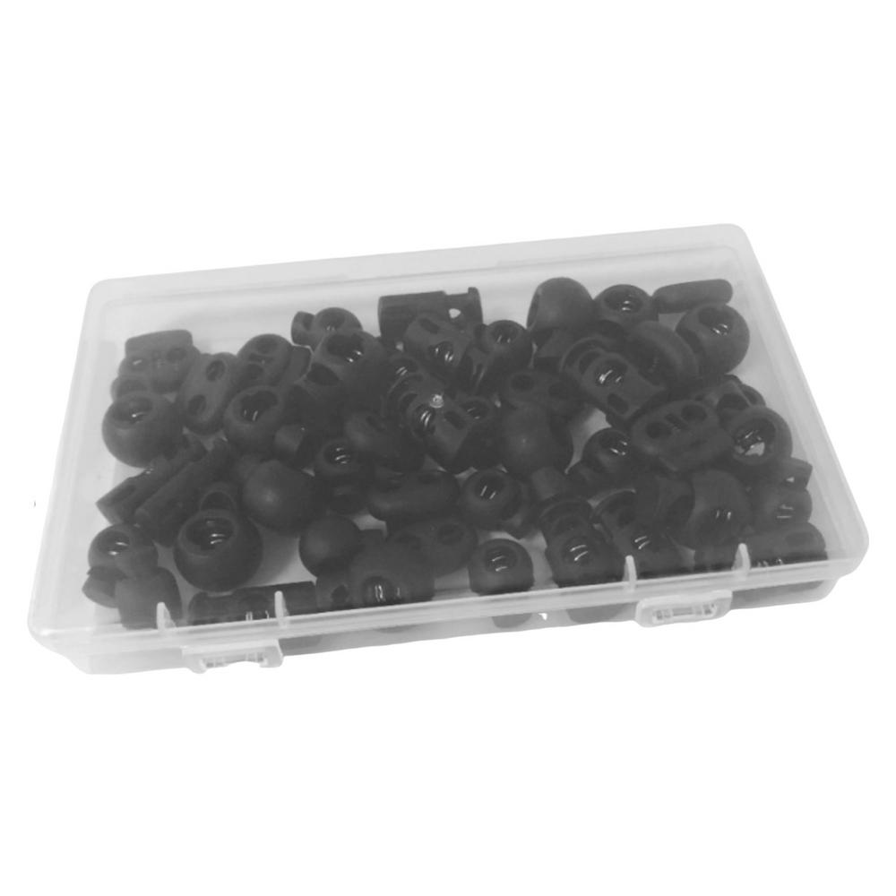 48pcs Plastic Cord Lock Stopper Spring Toggle Clip Clamp for Paracord Drawstring Rope Lanyard Shoelace Clothes Black Single Hole