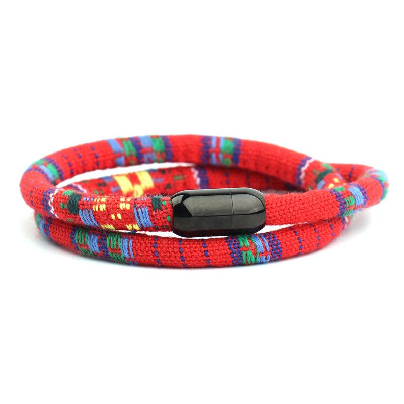 Men's Ethnic Fabric Magnetic Buckle Bracelet - Available in Various Colors