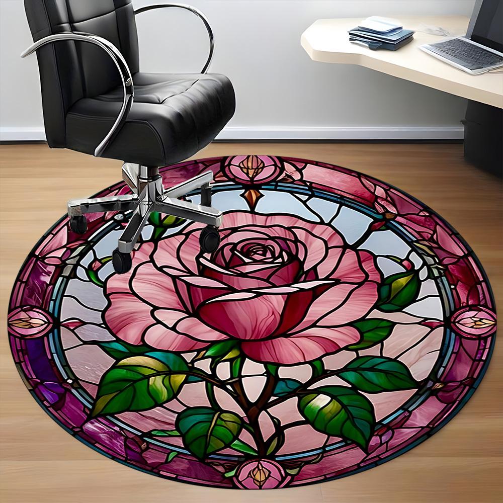 1pc Rose StainedGlass Office Round Area Rug, Under Office Chairs Bedroom Living Room Home Decor, Room Deco, Available in Various Sizes L1024245