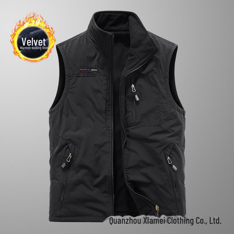 

Мужской двухсторонний флисовый жилет для активного отдыха 1906A - Plus Velvet, без рукавов, осень/зима 5XL чёрный