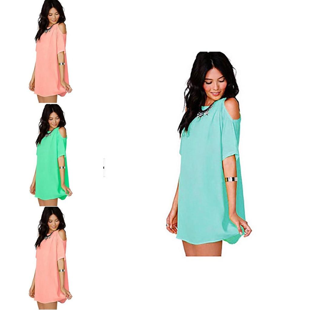 Vestito in Poliestere a Maniche Corte Off-the-Shoulder per Uso Casual Estivo