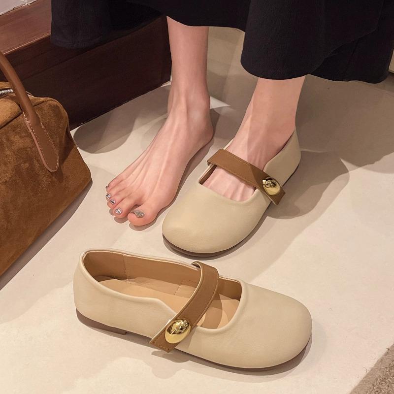 Soft leather Mary Jane single shoes women's flats summer new gentle wind pregnant women soft-soled beanie shoes