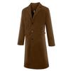 Men Woolen Coat Lapel Long Sleeve Buttons Placket Mid-length Coat Solid Color Retro Style Windbreaker