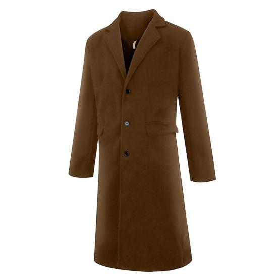 Men Woolen Coat Lapel Long Sleeve Buttons Placket Mid-length Coat Solid Color Retro Style Windbreaker
