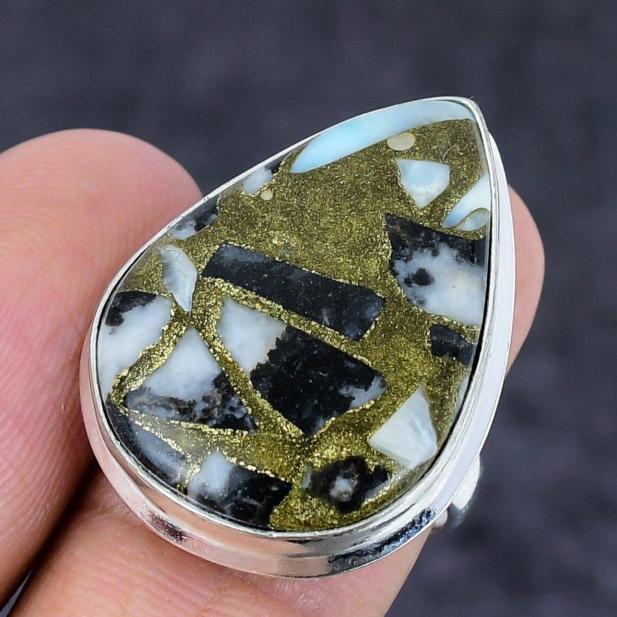 Natural Buffalo Jasper Gemstone 925 Sterling Silver Jewelry Ring Size 7 C9z54