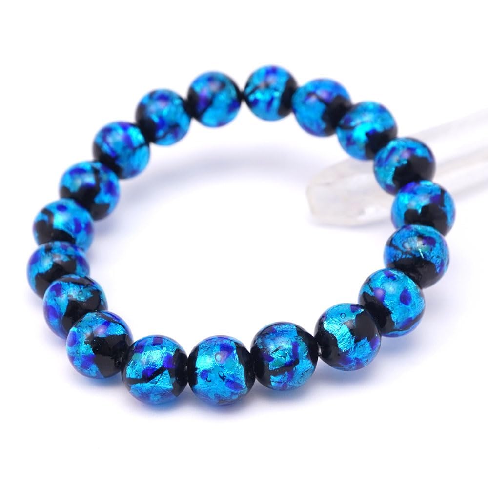 Dragonfly Ball Blue 10mm Round Ball Bracelet Inner Circumference Midnight Blue Firefly Glass Natural Stone Power Stone Prayer Bead Prayer Bead Gift