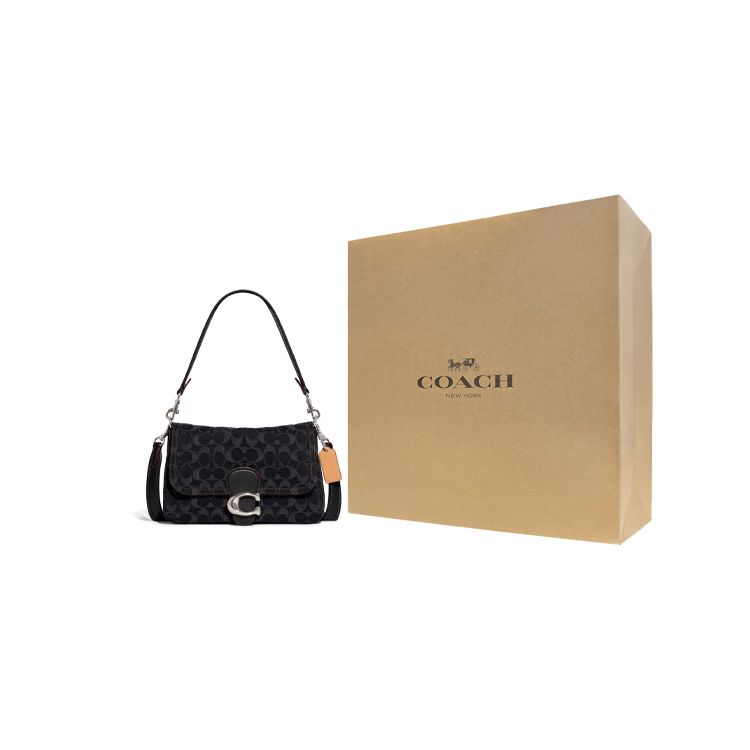 Coach Soft Tabby 26 Classic Monogram Fabric Flap Closure Shoulder Bag Women Shoulder Bag Black CG094-LHDRJ
