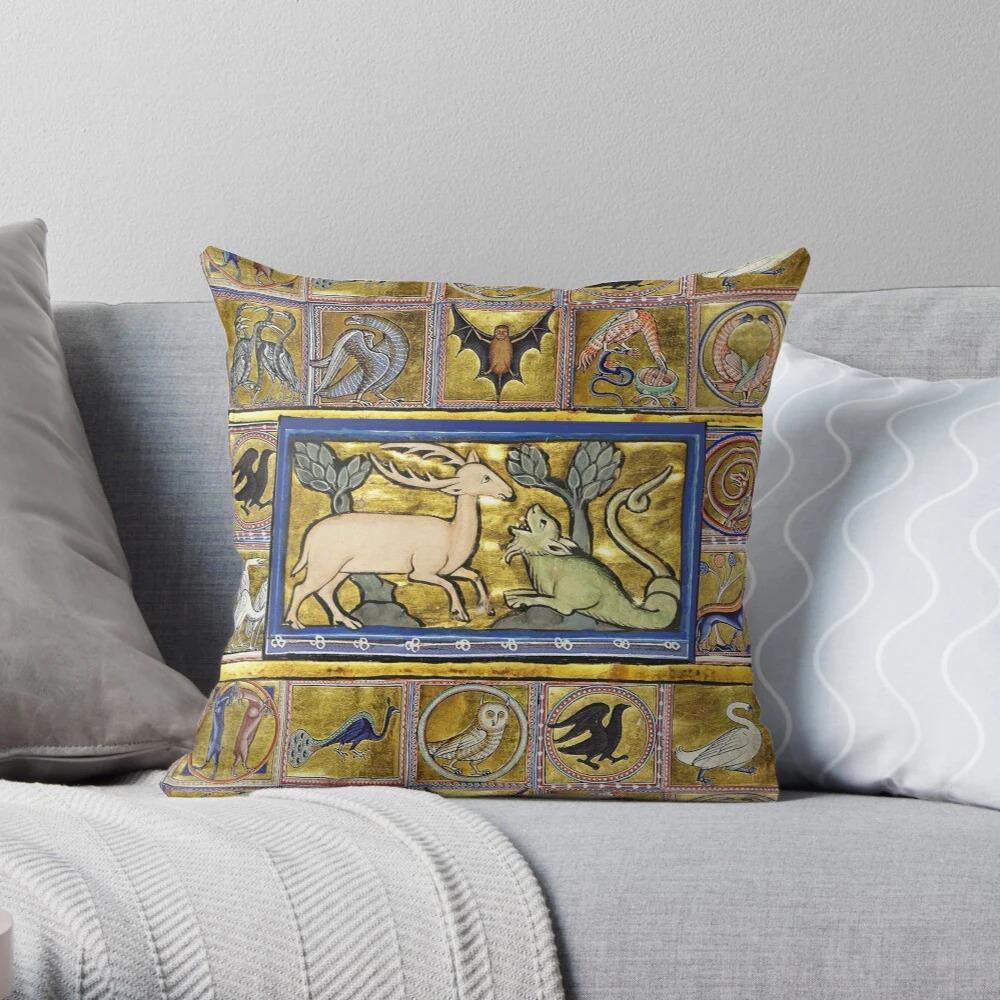 Federa Cuscino Arazzo Medievale Vintage Stampa Piatta 2D Pelle di Pesca Copricuscino da Lancio per Divano Soggiorno Decorazione Casa 45x45cm
