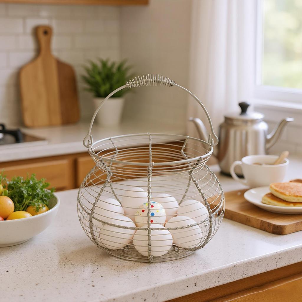 Chicken Egg Basket Vintage Woven Wire Holder with Handle Farmhouse Egg Basket for Kitchen Picnic Farmhouse Harvest Easter