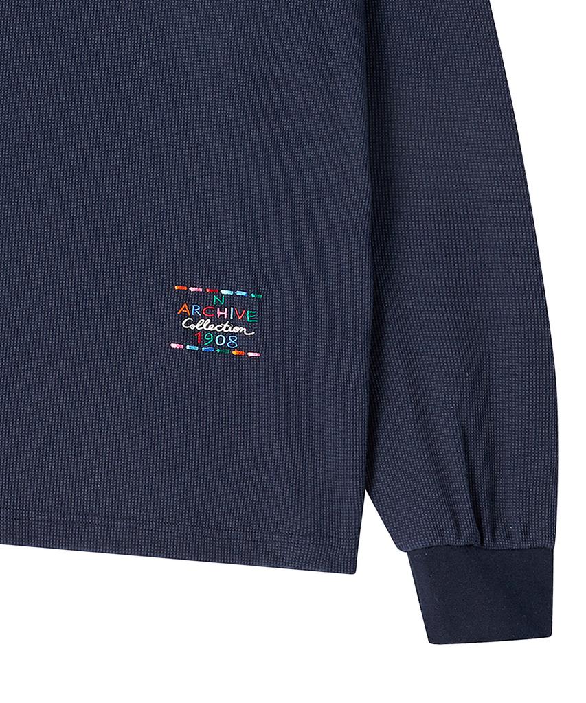 BEYOND CLOSET [Collection Line] Modern Art Stitch Long Sleeve Navy