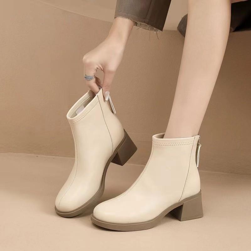 Wysokie obcasy 5cm Nowe buty damskie Grube obcasy Modne botki Wygodne z aksamitnym zamkiem błyskawicznym z tyłu Modne damskie botki Wysokie obcasy Cienkie buty