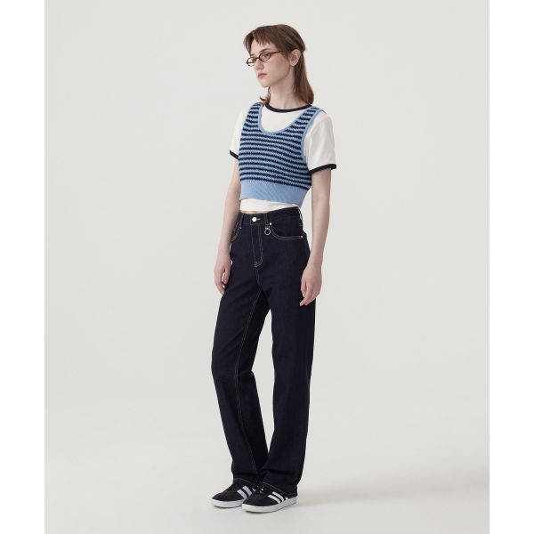 Covernat U-Neck Striped Slim Fit Short Vest Women tops Navy-Blue CO2501KT77NA