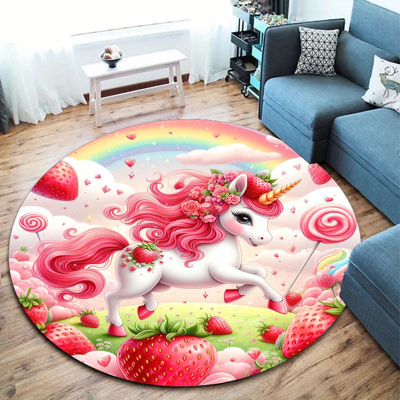 

1Pc Cute unicorn Circular Print Rug - home decoration Carpet For Living Room Bedroom Flooring Computer Chair Area Rug 80x80cm( 31x31in)
