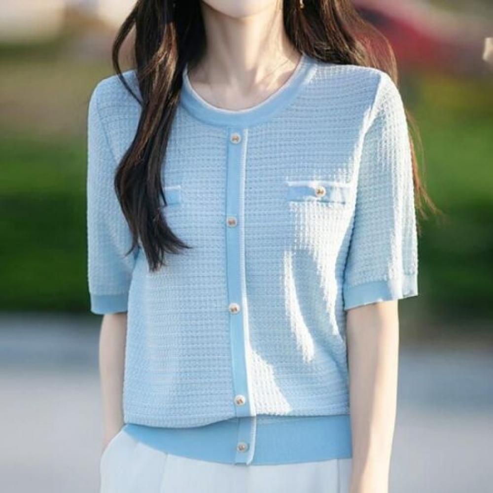 Navava Women VinTage Chic Round Neck ShorT Sleeve KniT T Nk2945