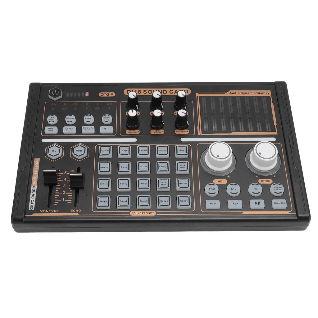 Sound Mixer Multi Sound Effects Noise Reduction Colorful Lights DJ18 Bluetooth Live Sound Card for 4