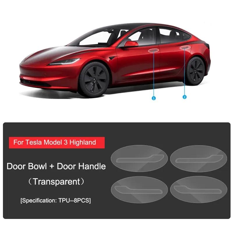 For Tesla Model 3 Highland  2024 Door TPU Anti-mud Protective Film Model 3+ Clothing Covers Headlamp Tail Lamp Black Films