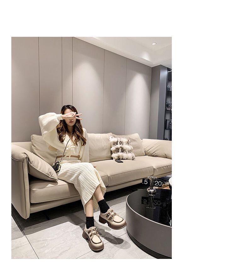 Brand Thick-Soled Leather Height-Increasing Warm Cotton Shoes for Women - Autumn/Winter Japanese Style