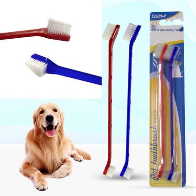 New Double-Headed Pet Toothbrush Set for Cats & Dogs - 2-Piece, Red/Blue