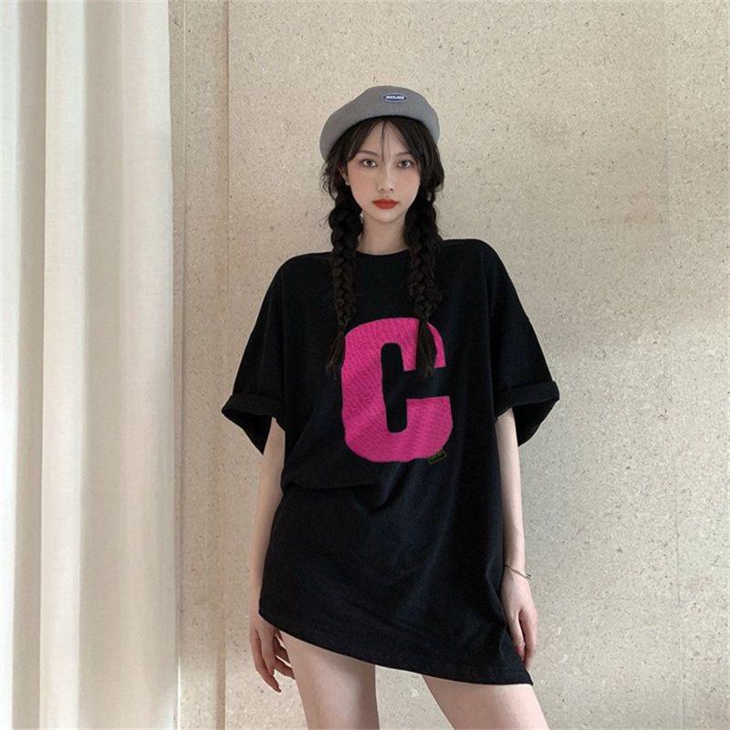 

летняя черная женская футболка с буквенным принтом для девочек в стиле Харадзюку с круглым вырезом, свободная, повседневная, Y2K, топы Харадзюку с графикой, футболки, женская одежда M