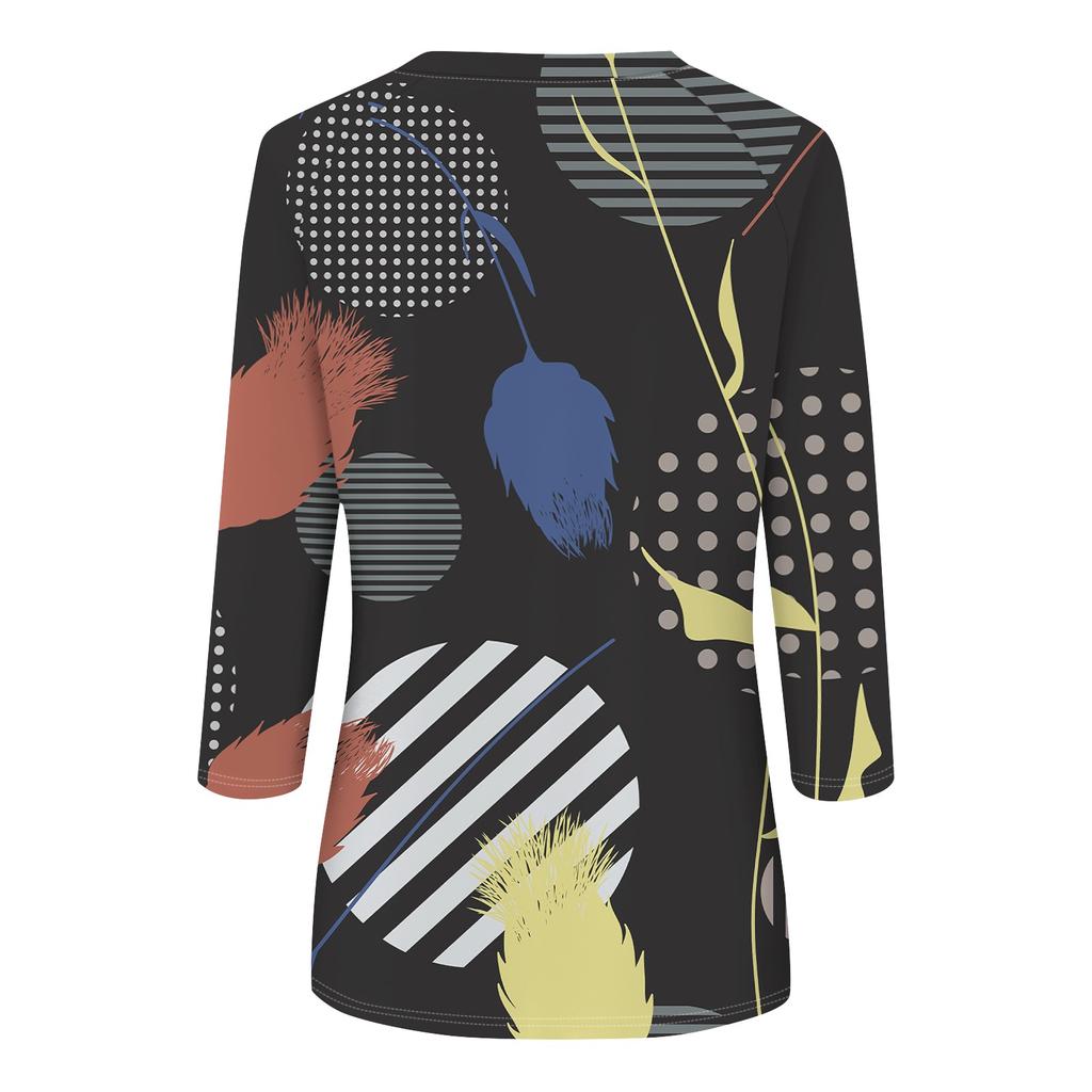 Damen V-Ausschnitt 3/4 Ärmel Tops Casual T-Shirts Basic Sommer Tees Lockeres Pullover Top