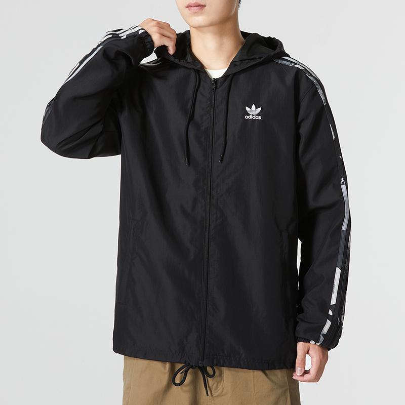 Adidas Originals Trefoil Stripe Logo Hooded Jacket Men Outerwear Black HK5139
