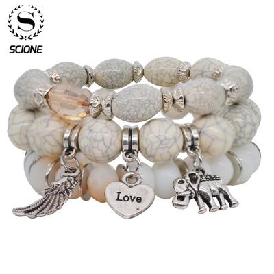 3PC je t'aime pierre naturelle cristal perlé multicouche bohême Bracelet dames bijoux