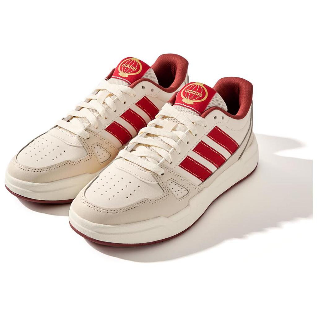 Adidas LITE BALLER Anti-Slip Wear-Resistant Low-Top Skateboard Shoes Unisex Beige Red Sneakers JS4357