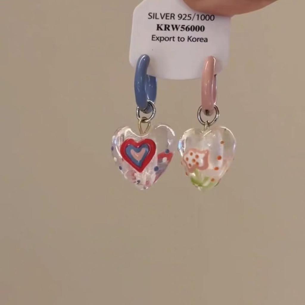 Niche Design Asymmetrical Transparent Love Small Flower Earrings Female Sweet Delicate Cute Versatile Earrings Earrings New