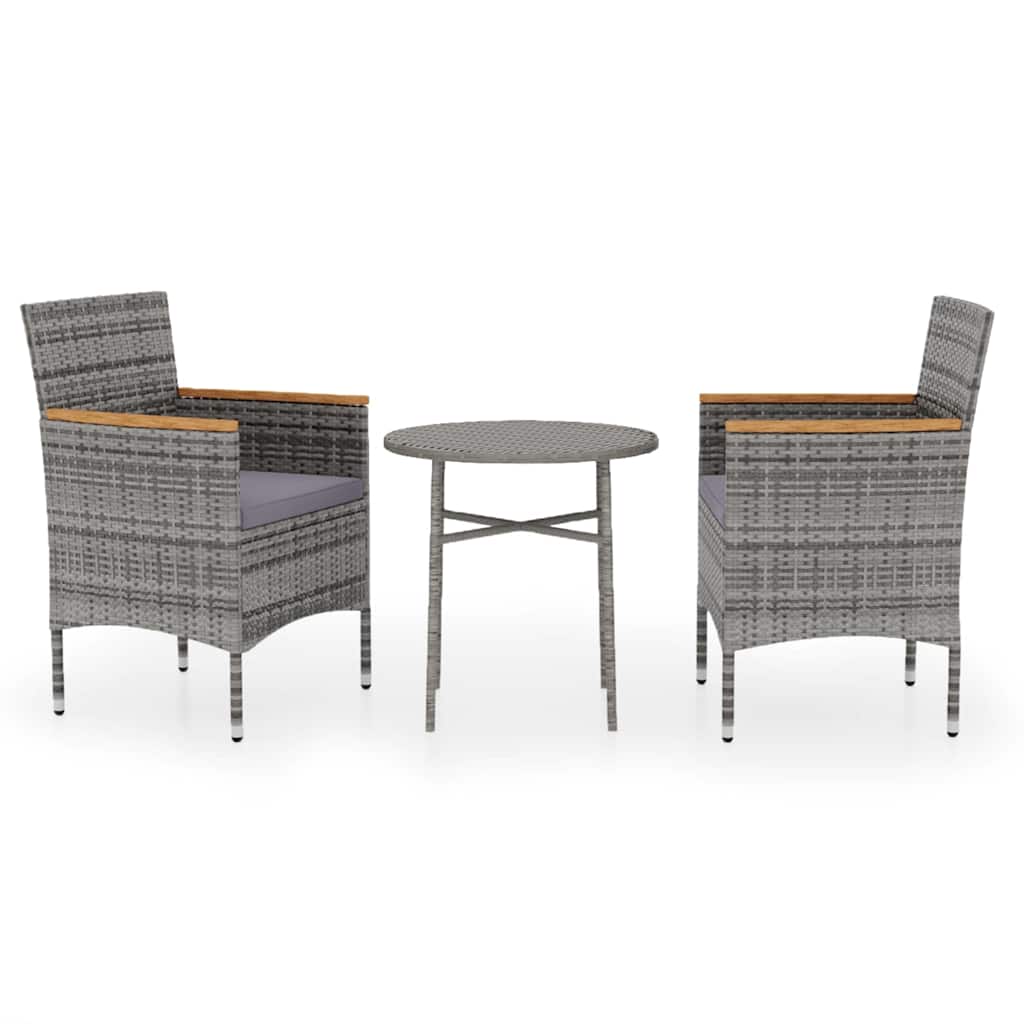 vidaXL 3-tlg. Garten-Essgruppe Poly Rattan Grau