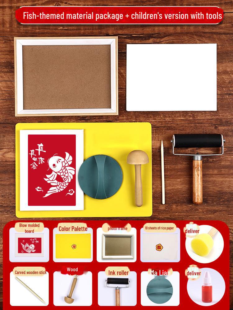 New Year Picture DIY Woodblock Printing Set: Non-Legacy Handmade Template Kit for New Year's Day Activities.