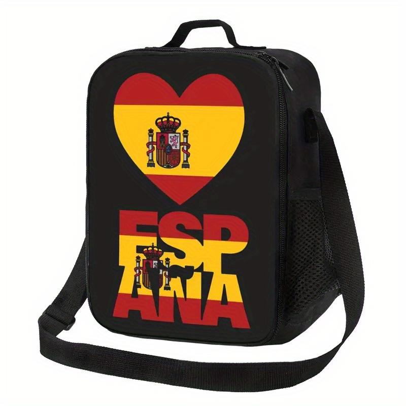 Spanien Flagge Karte Isoliert Lunchtasche - Auslaufsicher Oxford Stoff Kühltasche mit Herz Design & Spanischem Text, Tragbar Bento
