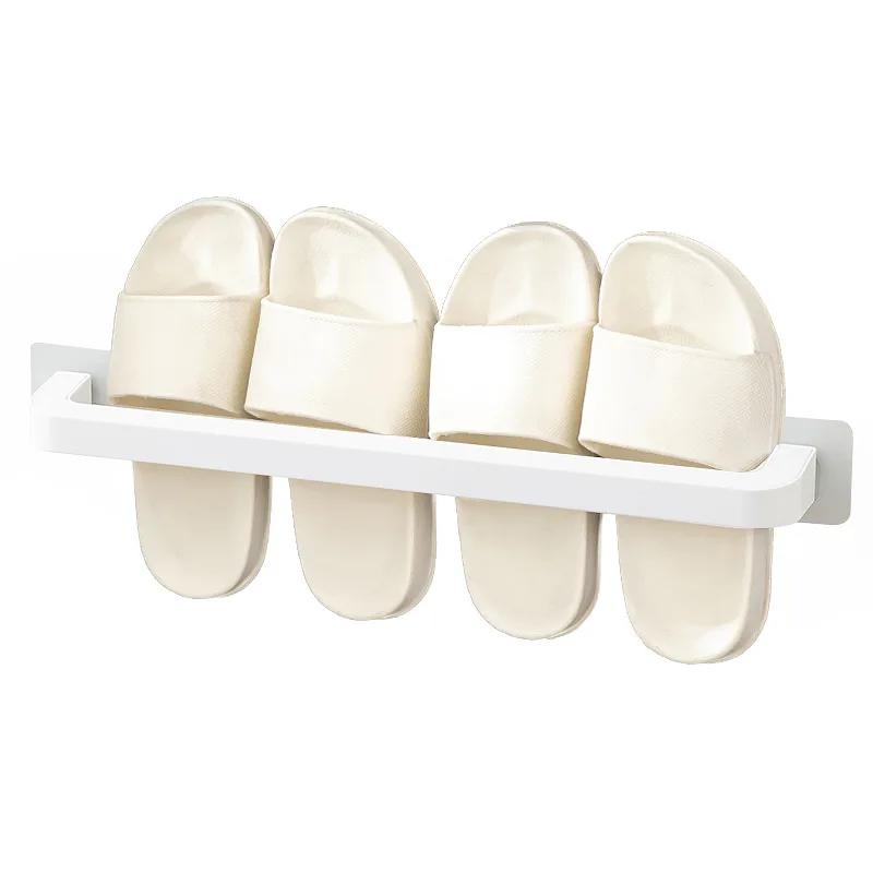 Bathroom Slipper Shelf Punch Free Wall Mount Shoes Hanger Rack Towel Storage Shelf Space Saving Shelves Bathroom Accessories