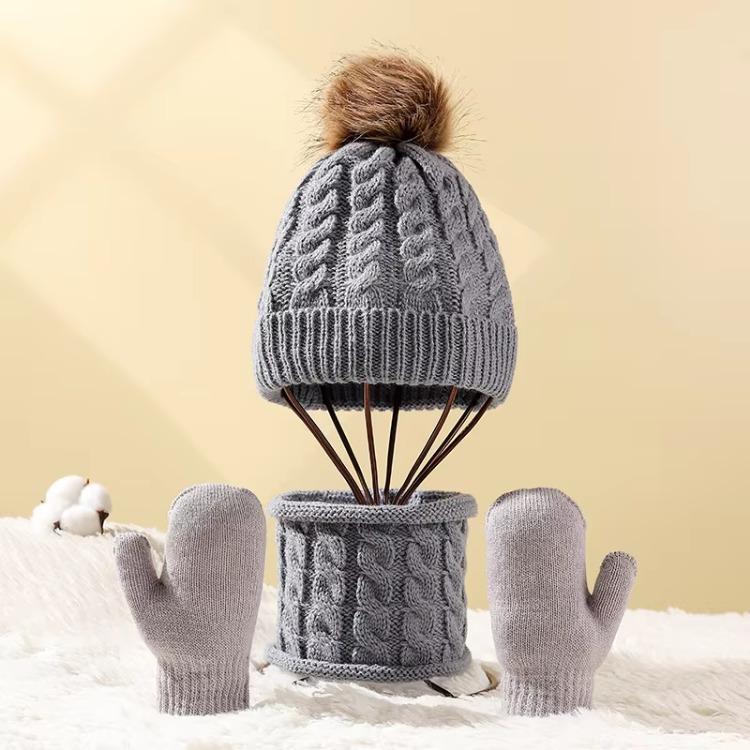 3Pcs Baby Knit Gloves Hat Set Solid Color Autumn Winter Knitted Hats Toddler Beanie Cap for Girls Boys Outdoor