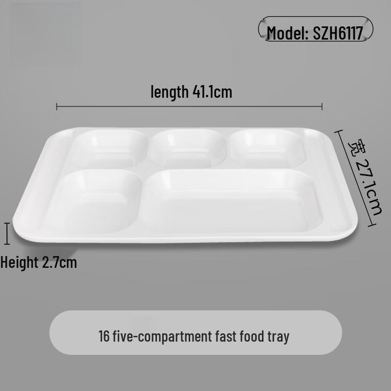 Wuhe 16-Inch Melamine 5-Compartment Canteen Tray