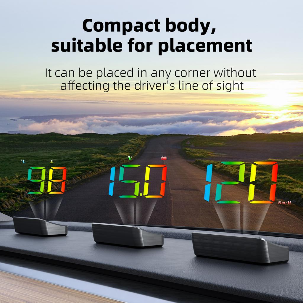 M4 Colorful LED Font OBD HUD Car Head Up Display Meter Digital Windshield Projector Speedometer MPH KMH PRM Water Temp Voltage