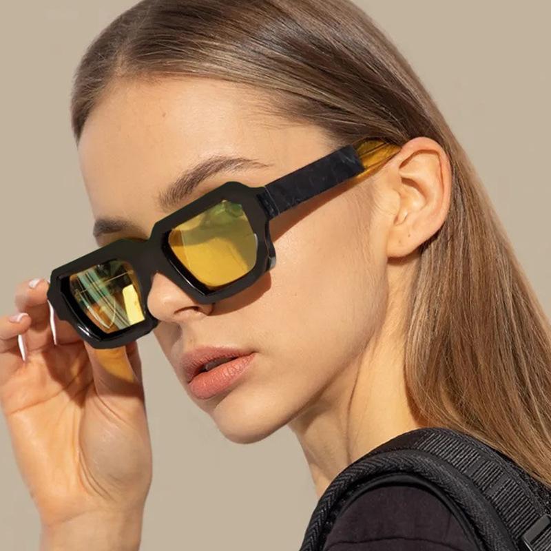 Ins Popular Fashion Square Double Color Punk Men Sunglasses Vintage Brand Designer Blue Orange Eyewear Women Shades UV400