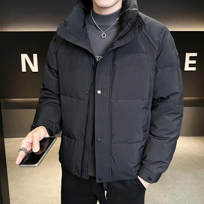 Мужская модная высококачественная зимняя пуховая куртка 2025: Модный высокий воротник-стойка 3XL чёрный