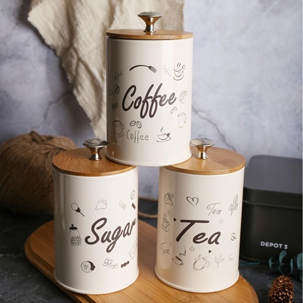 3pcs Metal Coffee Canister Set Large Capacity White Pink Green Tea Containers with Lid Moisture-proof Sugar Canister Home Use