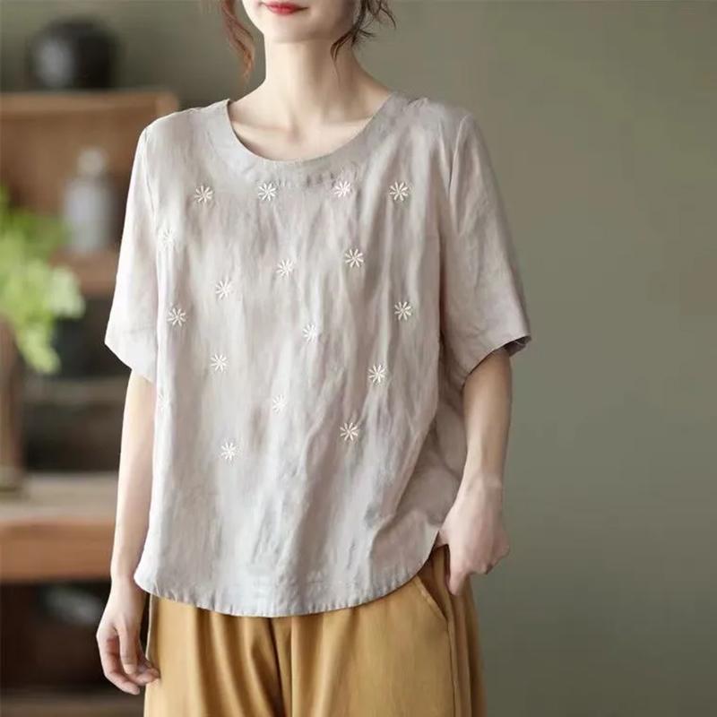 T-shirt for Women Summer Large Size Cotton T-shirt Soft Loose Printed Casual Comfortable Pullover T-shirt Top