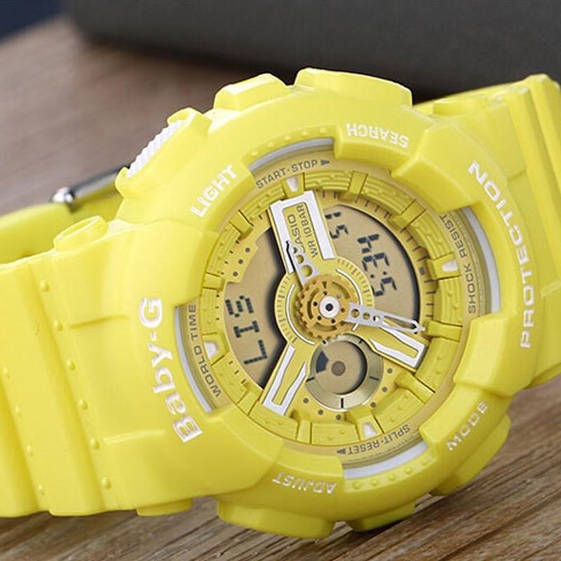 Casio BABY-G Theme Series Trendy and Vibrant Street Quartz Movement Resin Strap Japanese and Korean Watch Women’s Watch Yellow Dial BA-110BC-9