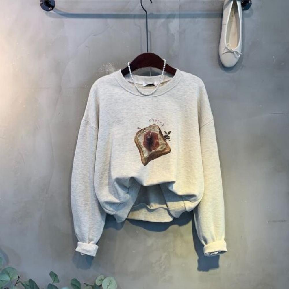 C S In The Room Semi Crop Long Sleeve SweatShirt Cherry prInt 2ColorS