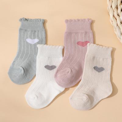 4Pairs Cute Heart Baby Socks Spring Summer Children Cotton Sock 0-2Year Girl Newborn Footwear Solid Color Love Middle Tube Socks