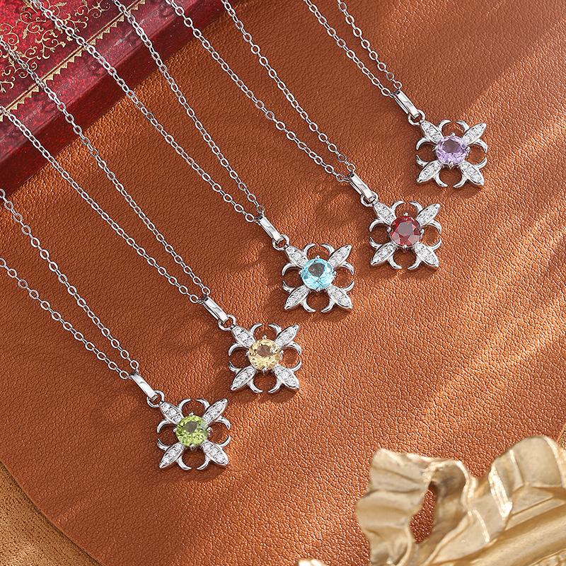 S925 pure silver necklace women's olivine crystal stone diamond pendant light luxury niche design moon star lock bone chain fashion jewelry gift