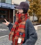 Retro plaid Japanese and Korean atmosphere plaid scarf women's plaid series contrasting color warm shawl student scarf