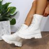 New Mid Calf Boots Women Autumn Winter Fashion Lace-up Ladies Chelsea Zipper Botas  Boots Sports Platform Heel Ladies Shoes