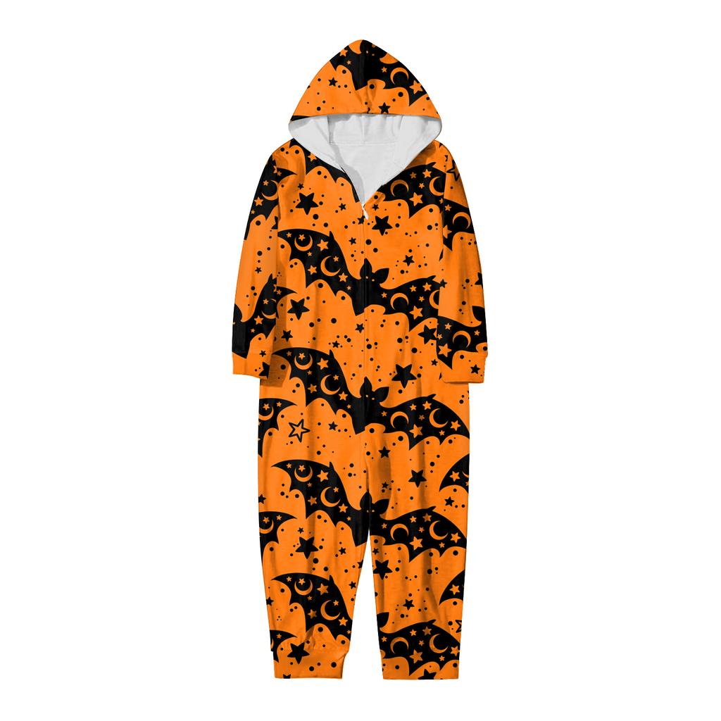 Halloween Printed Family Matching Hooded Long Sleeved Zippered Hooded Jumpsuit Set