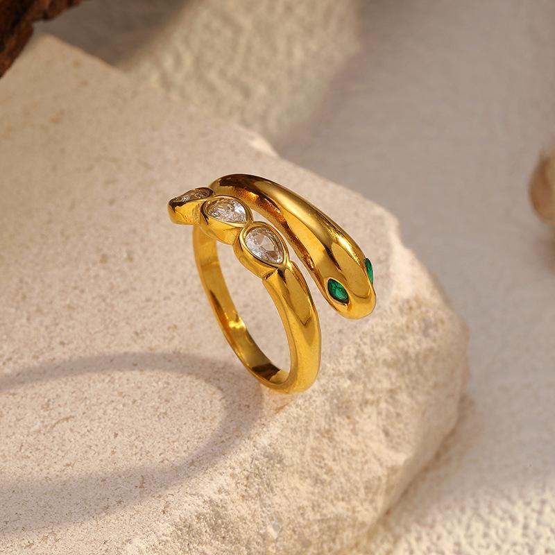 European and American Ins Style Ring Light Luxury Fashion Versatile Diamond-encrusted Stainless Steel Plated 18K Gold Multi-layer Ring Women's Adjusta