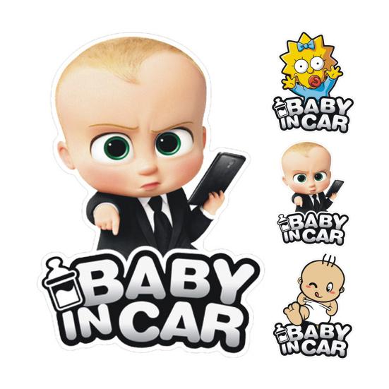 Car Sticker Self-adhesive Waterproof Decorative Eco-friendly Tear Resistant Reflective Cartoon Shape Baby In Car Print No Mark Left Bumper Decals