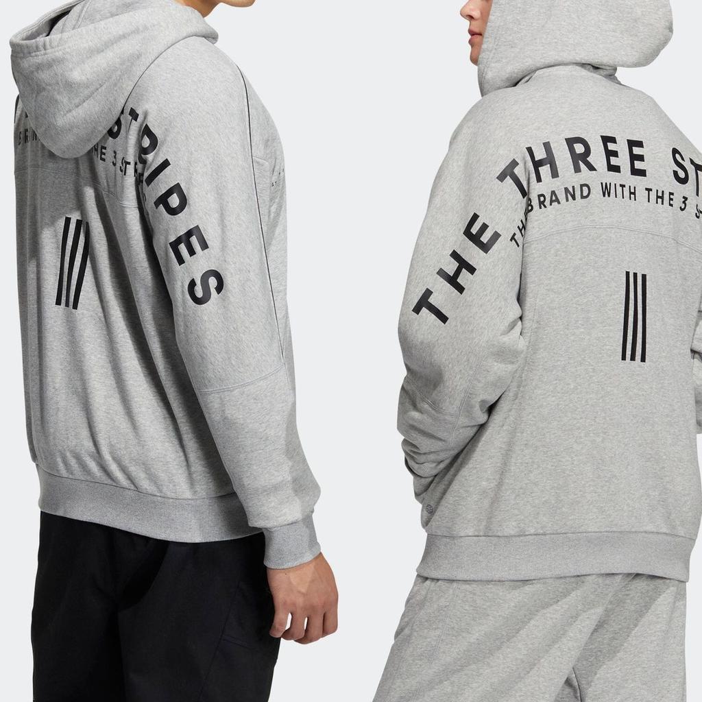 Adidas Loose Zip-Up Hoodie With Printed Letters Unisex Tops Gray IA9437