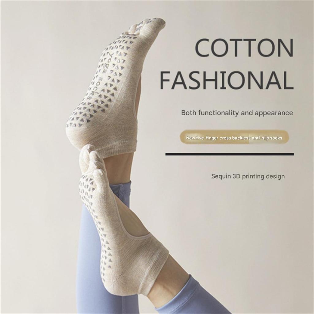 Spring and Summer Backless Yoga Socks Non-slip Five-finger Socks Solid Color Cotton Sports Pilates Deodorant with Ins Trendy Toe